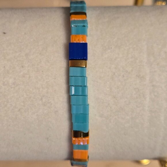 Colorful Beaded Chicklet Bracelet Tila beads / Bracelet perles de Tila élastique - Picture 3 of 3